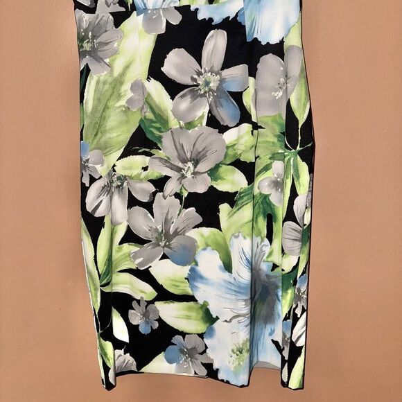 Connected Apparel Petite Green Floral Sheath Dress - Size 8 - Picture 5 of 6
